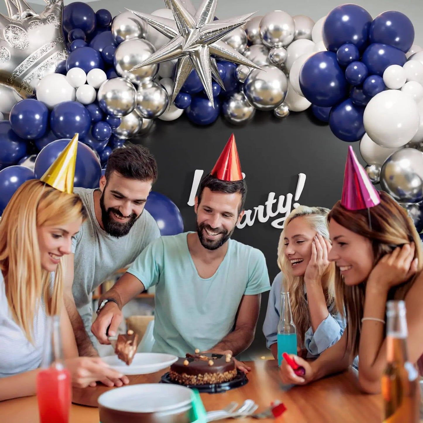 133Pcs Navy Blue and Silver Balloon Garland Arch Kit with