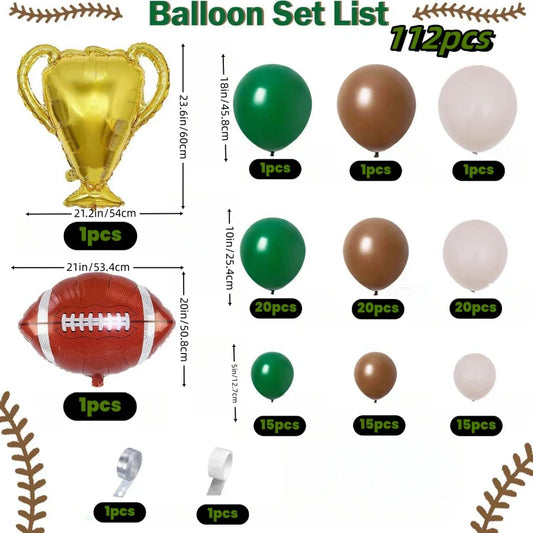 112-Piece Rugby-Themed Balloon Arch Garland Set, White, Sand Green,