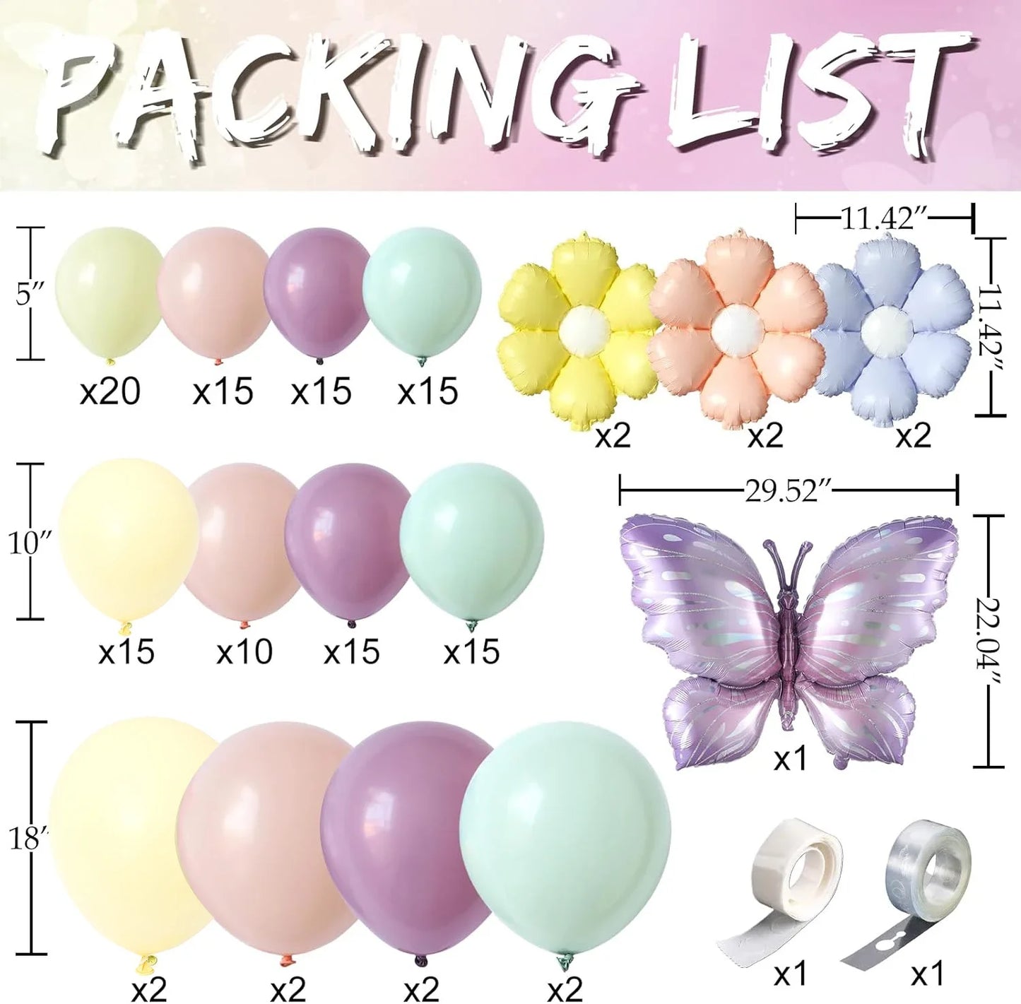 137pcs Pastel Butterfly Balloon Arch Kit - Lavender Floral Garland