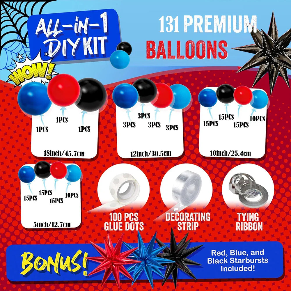Black Red Blue Latex Balloons Garland Spider Theme Balloon Arch Kit