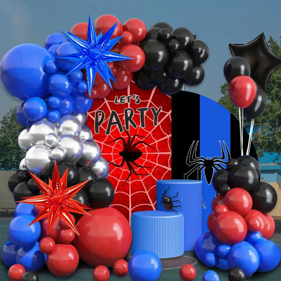 108 Pieces Black-Red-Blue-Silver Balloon Arch Garland Set, Red and