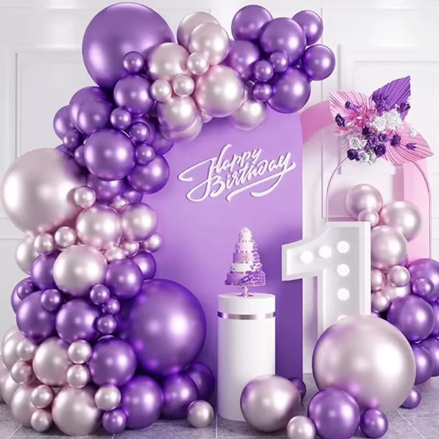 75pcs Metallic Pink Purple Balloon Garland Kit for Wedding Anniversary