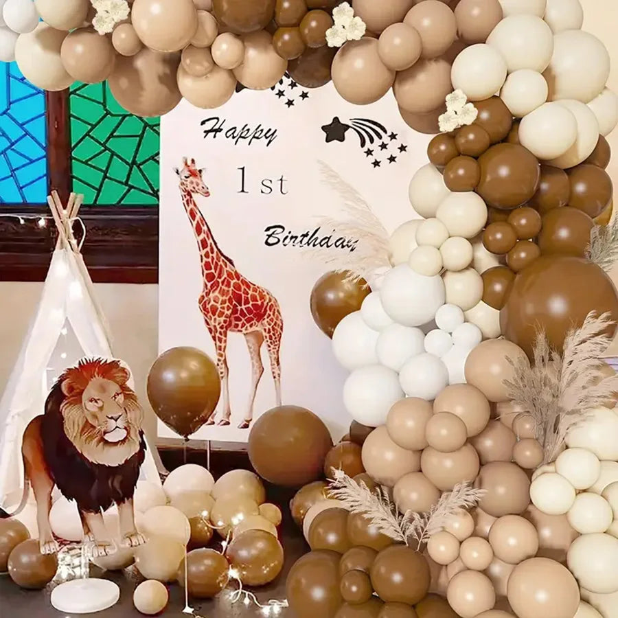 142pcs Cartoon Bear Khaki White Skin Latex Balloons Garland Arch Kit