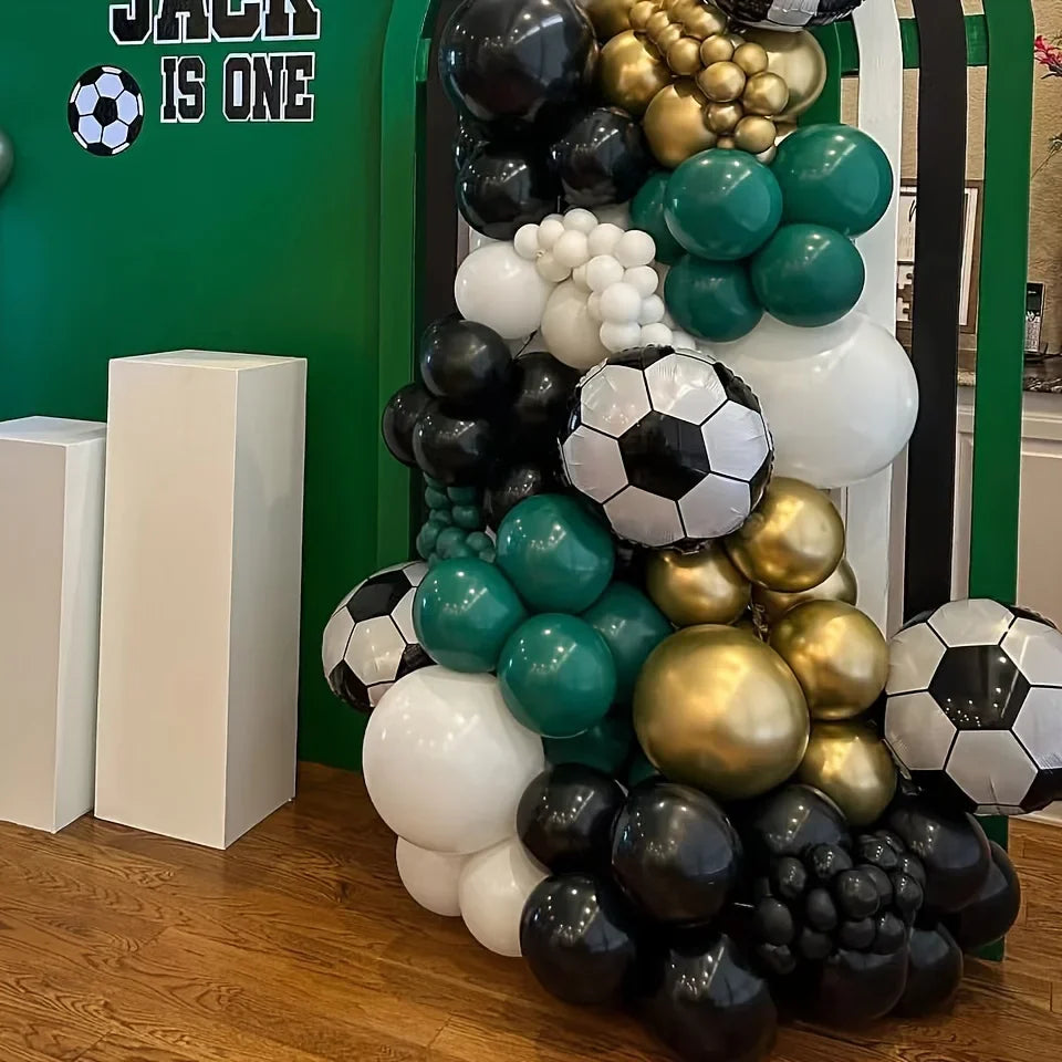 128pcs Football Theme Balloons Green White Black Garland Arch