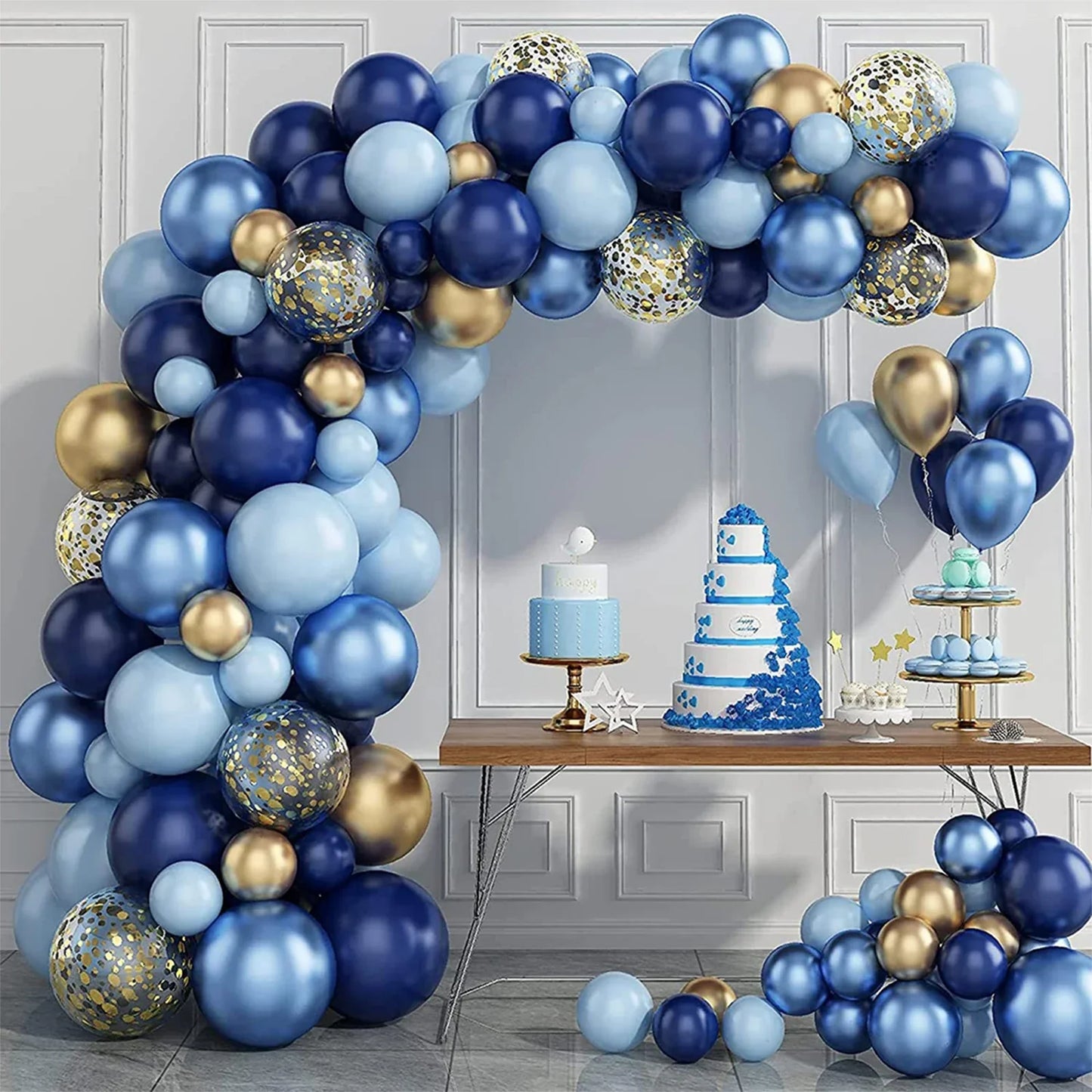 Blue Metallic Balloon Garland Set Gold Balloon Arch Birthday Party