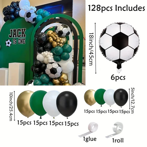 128pcs Football Theme Balloons Green White Black Garland Arch