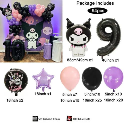 94PCS Kuromi Themed Balloons Garland Arch Kit for Girl Birthday Party