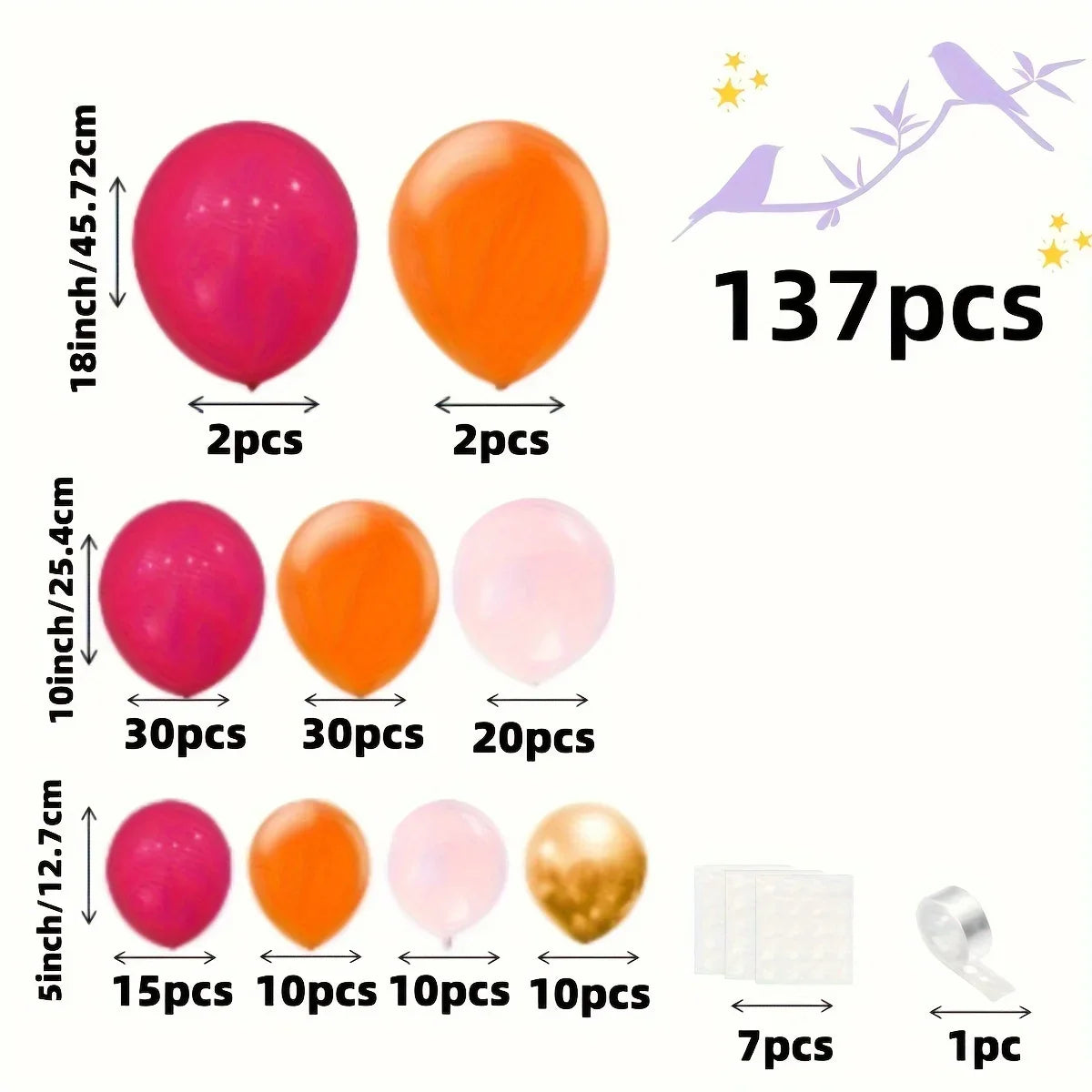 137pcs Pink,Orange & Gold Garland Kit for Birthdays, Anniversaries,