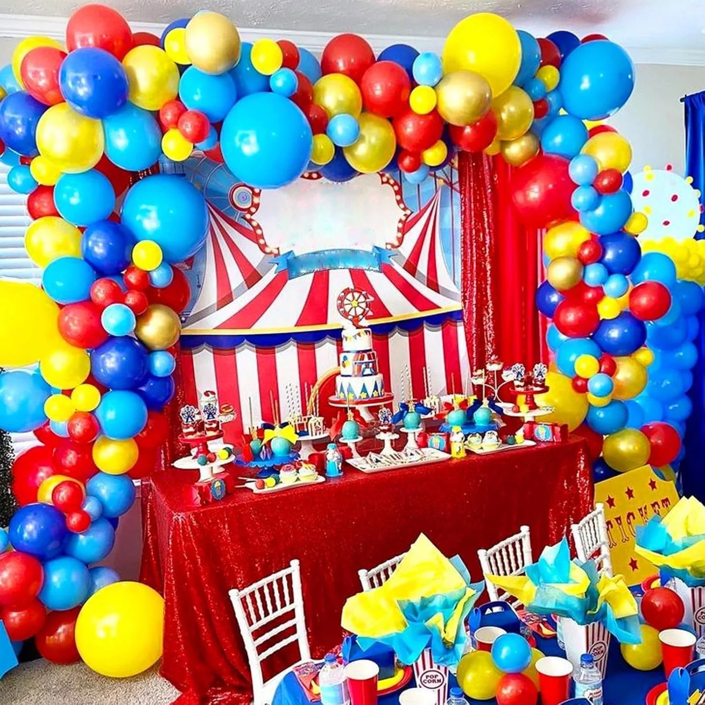 Vibrant Carnival Balloon Garland Arch Kit - Red, Blue, Yellow &