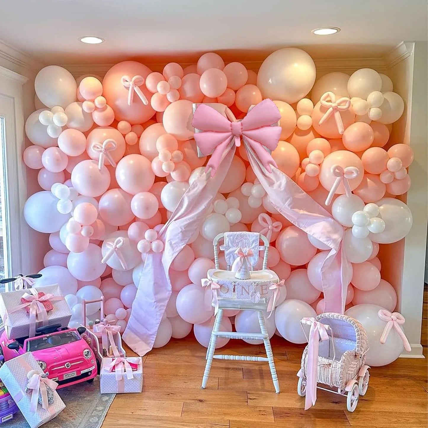 PCS Pink & White Bow Balloon Garland Arch Kit | Coquette Birthday