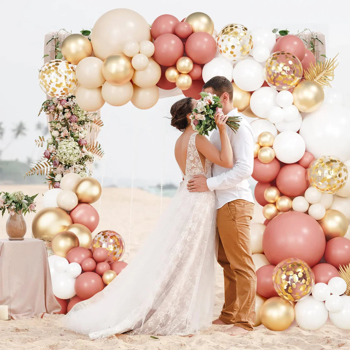 Retro Pink White Gold Balloons Garland Arch Kit Birthday Party