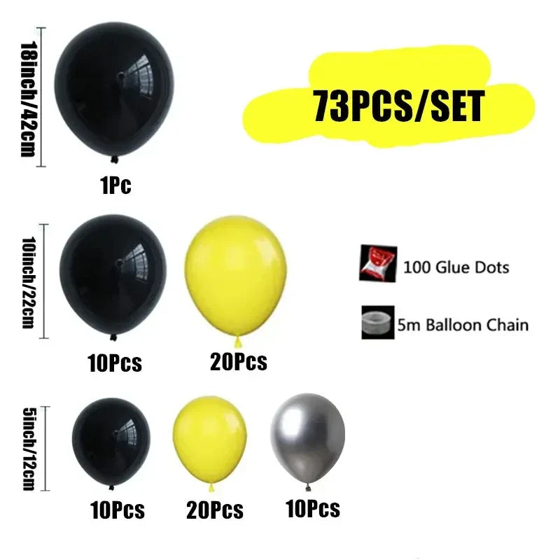 73pcs Black Yellow Silver Balloon Garland Arch Kit Wedding Birthday