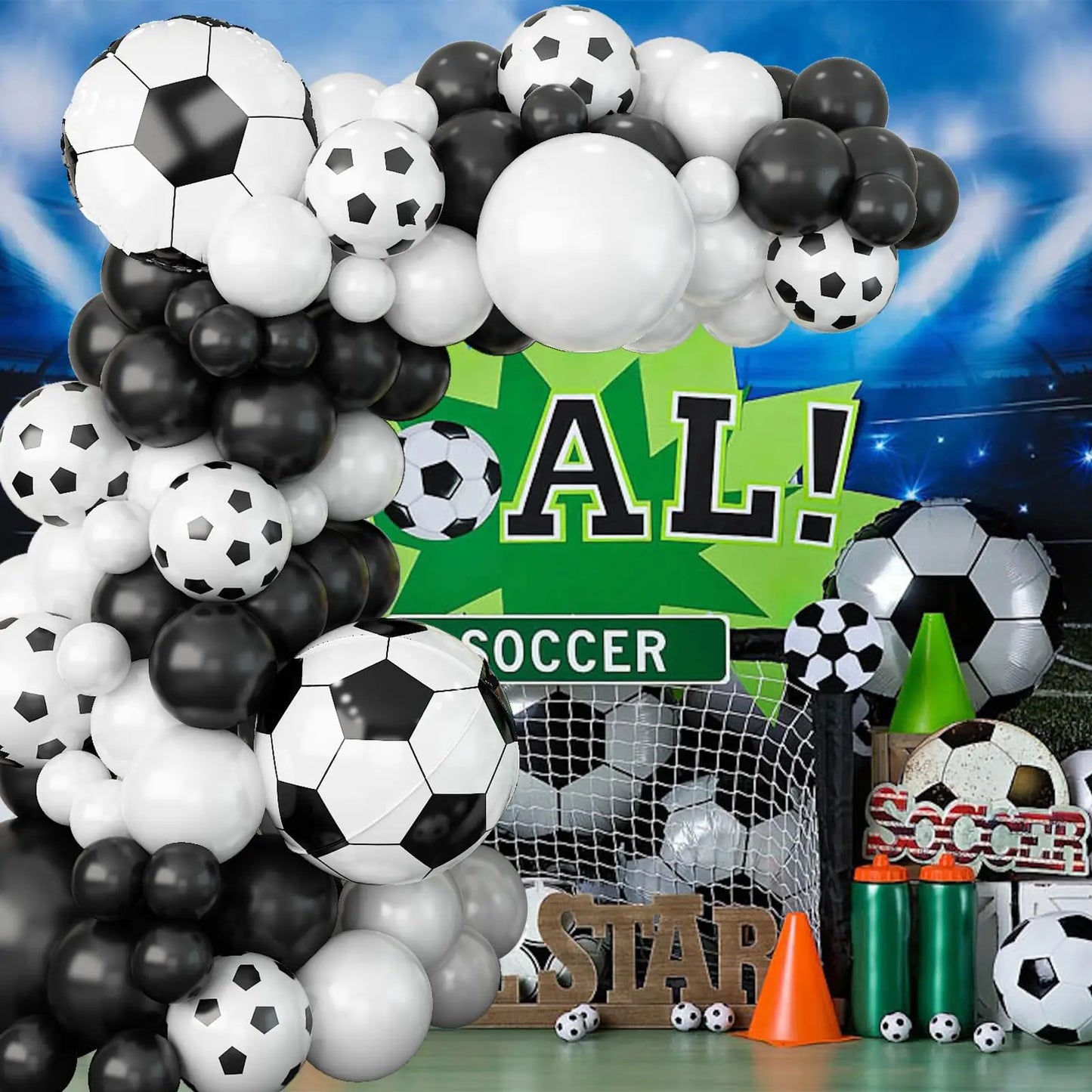 Football Theme Party Balloons Garland Arch Kit Black White 4D Soccer