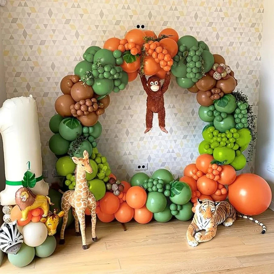 115-Piece Safari Jungle Balloon Arch Set, Green and Brown Animal