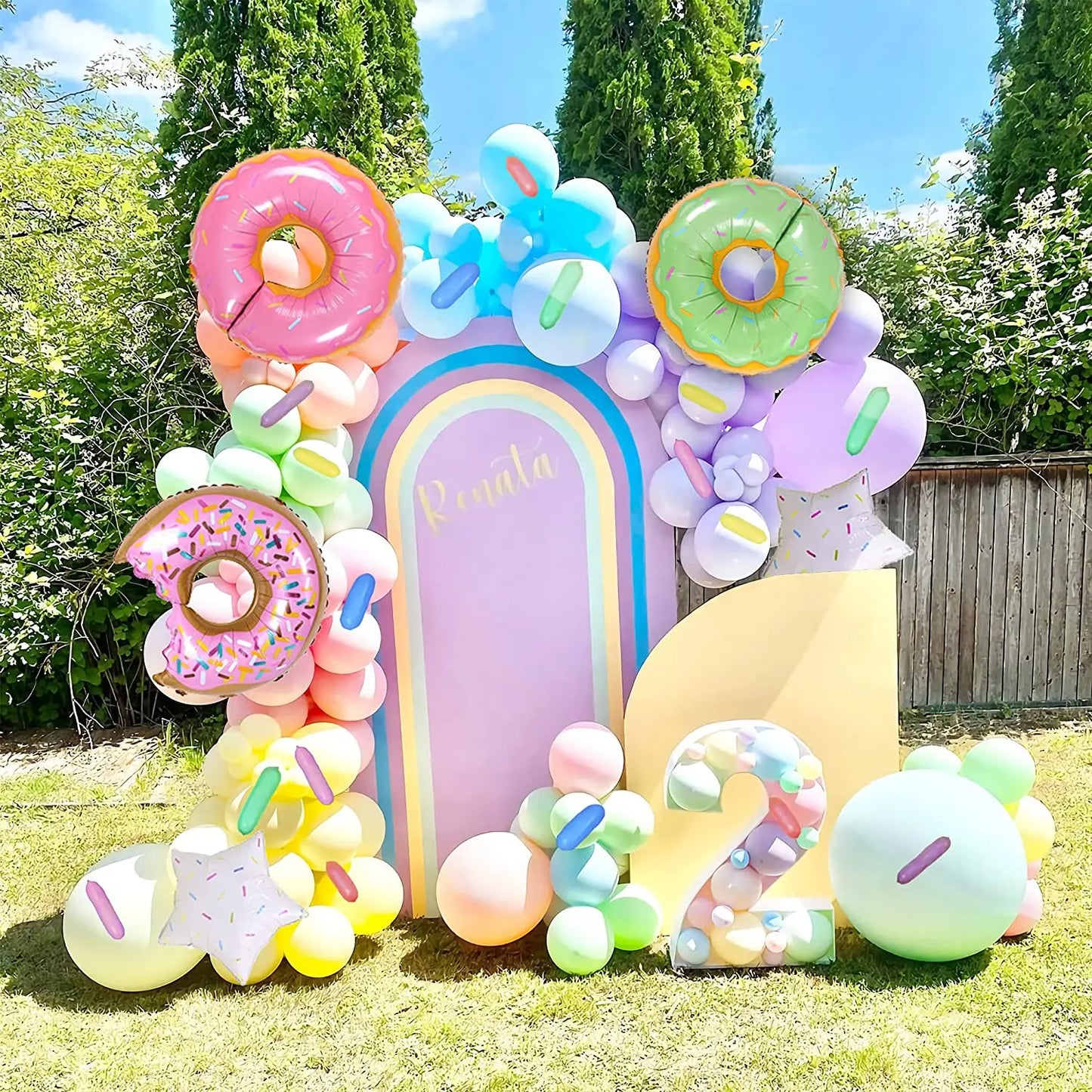 Colorful Pastel Balloon Arch Garland Kit Ice Cream Donut Helium Foil