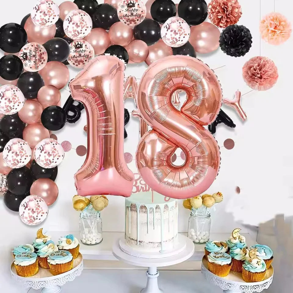 99pcs Rose Gold 18th Birthday Party Decoration ,18th Birthday Balloons