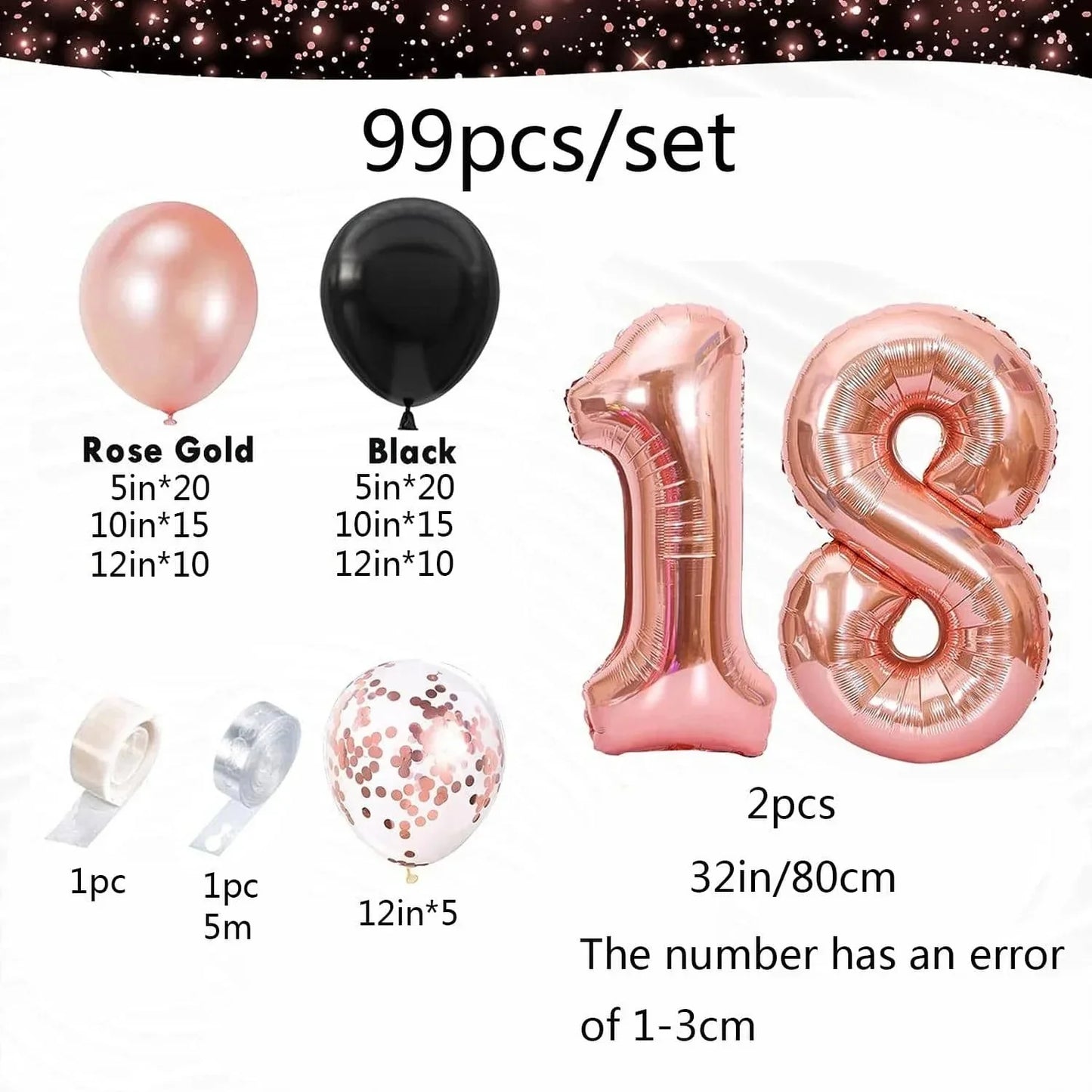 99pcs Rose Gold 18th Birthday Party Decoration ,18th Birthday Balloons