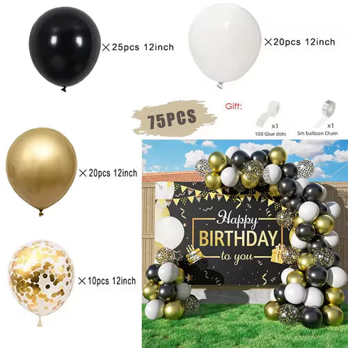 Black and Gold Balloons Garland Arch Kit with Starburst Foil Balloons