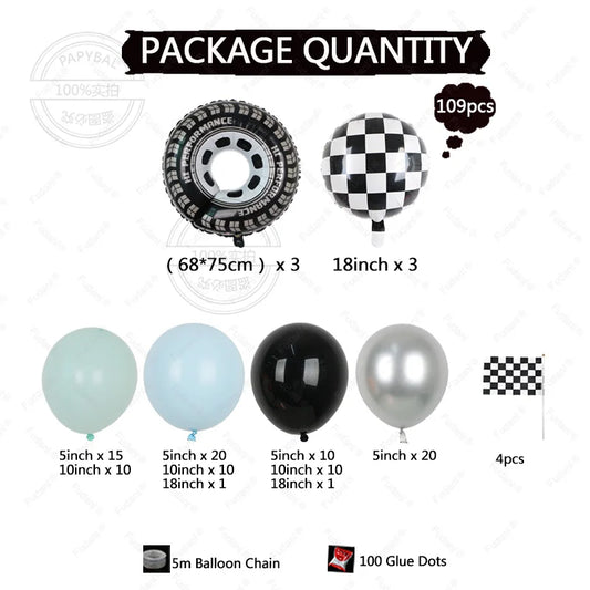 109Pcs Race Car Theme Balloon Garland Arch Kit Blue Black Latex