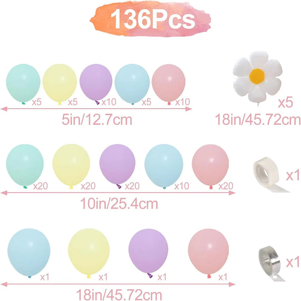 Daisy Balloon Garland Arch Set 136 Pieces White Fashionable Flowers