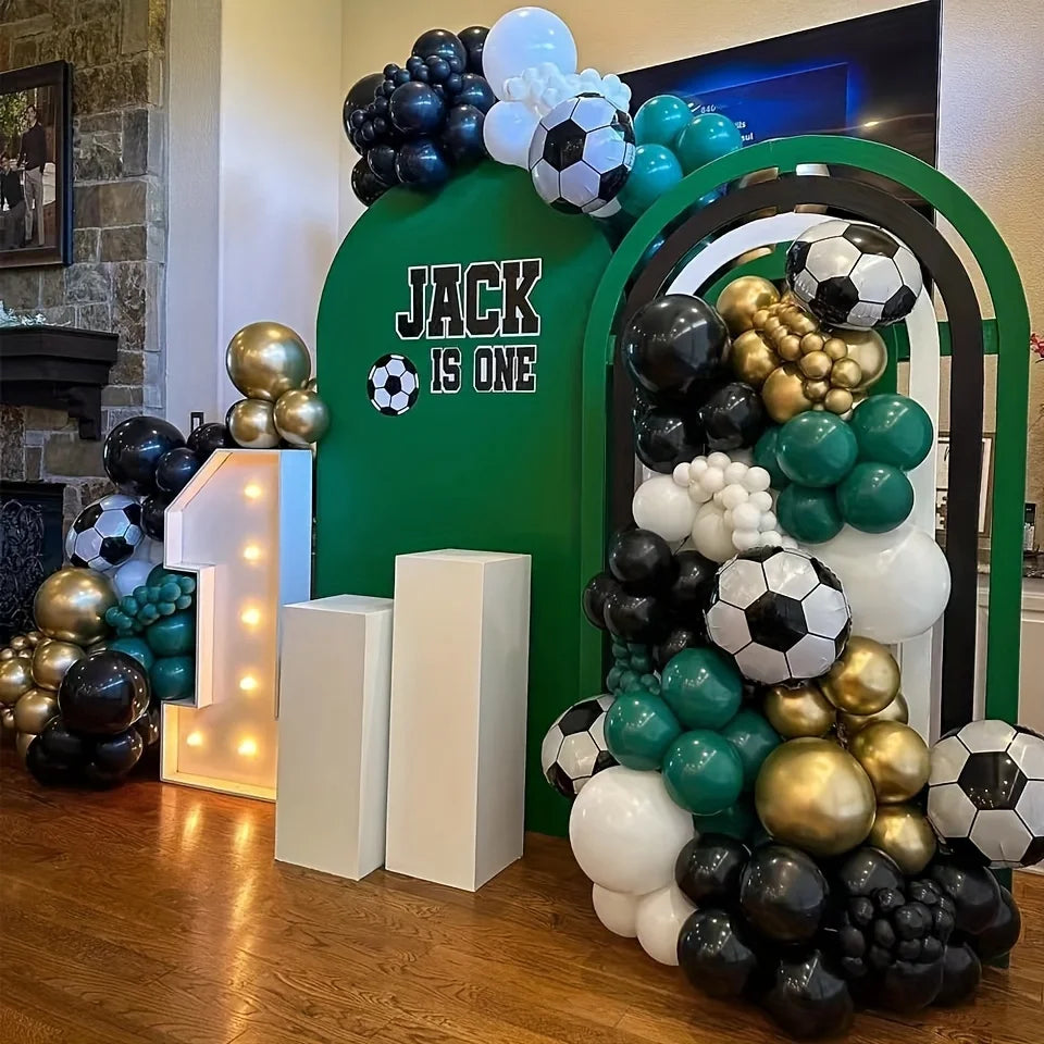 128pcs Football Theme Balloons Green White Black Garland Arch