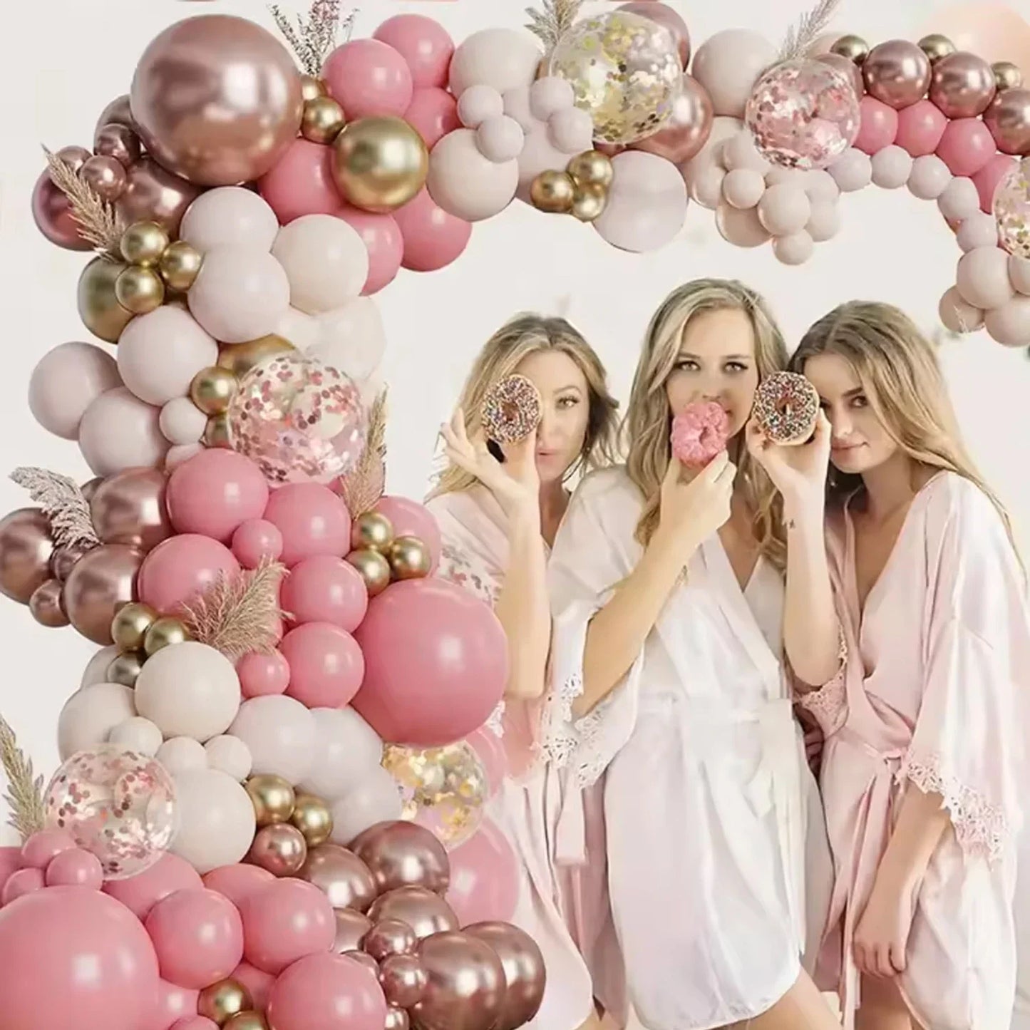 134pcs Vintage Pink Rose White Sand Latex Balloons Garland Arch Kit