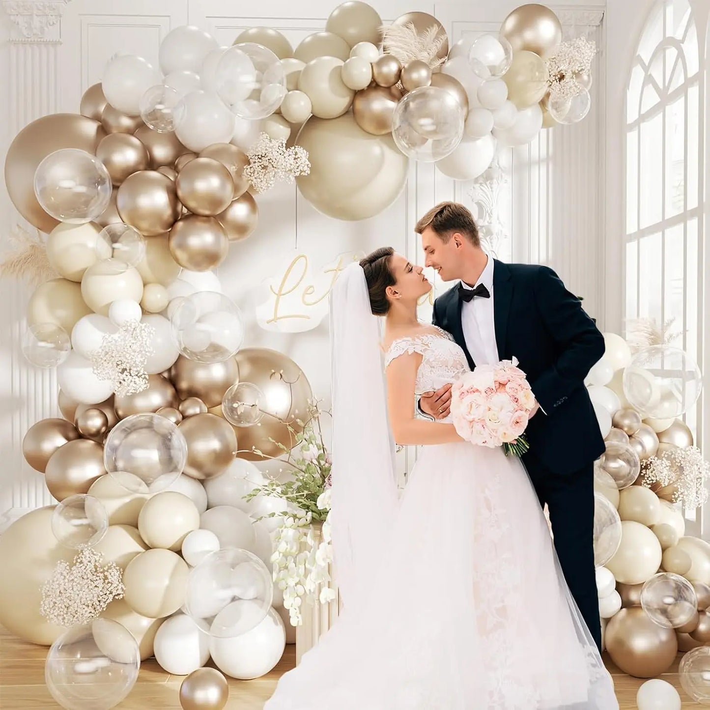 152pcs White Sand Metallic Balloons Garland Kit - Champagne Gold &