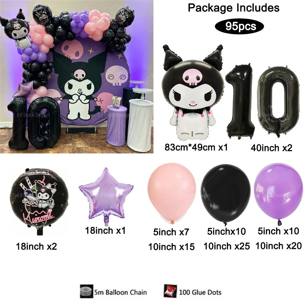 94PCS Kuromi Themed Balloons Garland Arch Kit for Girl Birthday Party