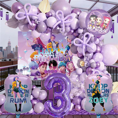 K-Pop Birthday Party Decorations Purple Balloon Garland Kit with Foil