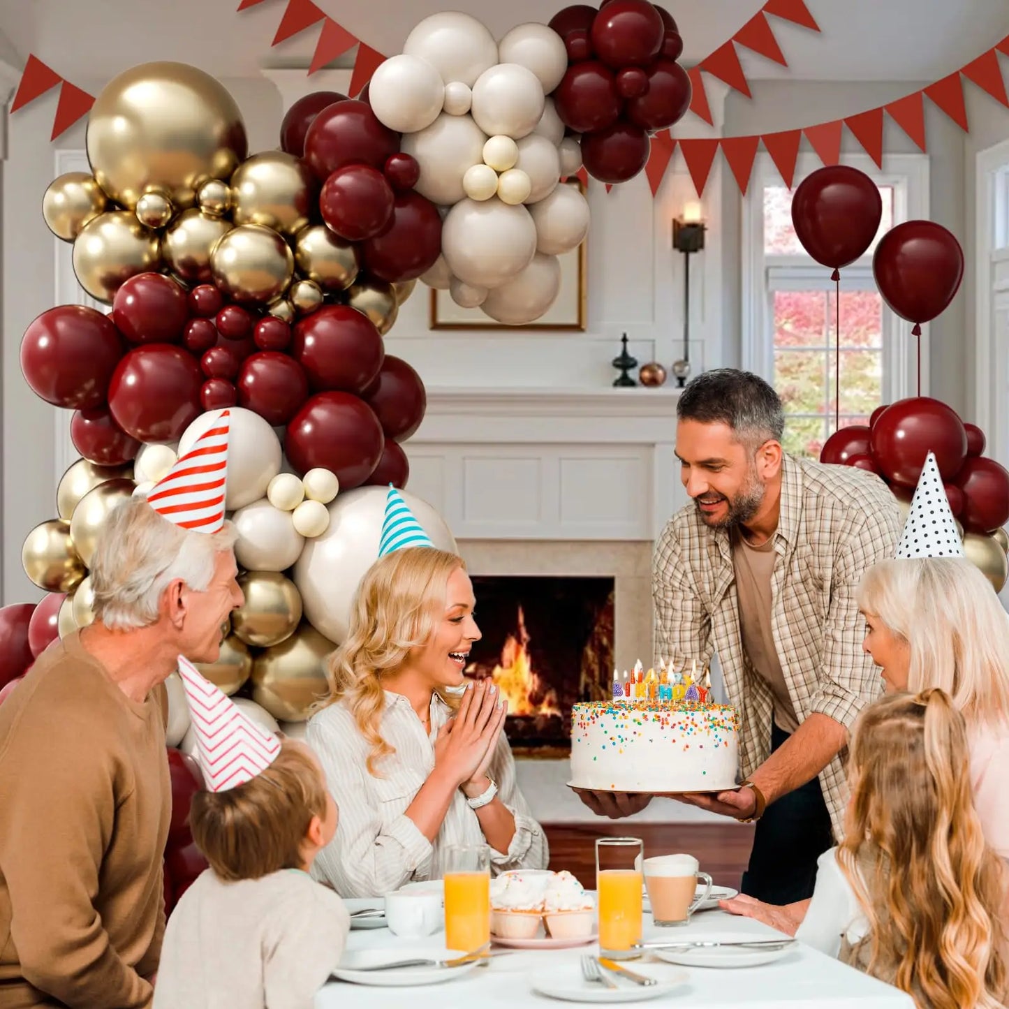 Burgundy Balloon Garland Arch Kit with Sand White Metallic Gold