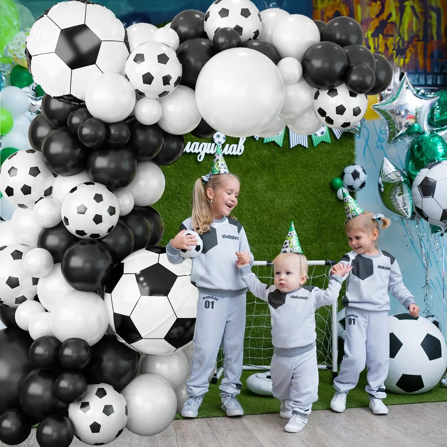 Football Theme Party Balloons Garland Arch Kit Black White 4D Soccer