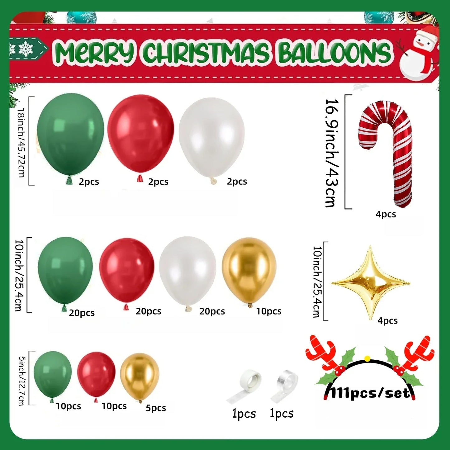 111Pcs Christmas Red and Green Party Balloon Garland Arch Kit, Pearl