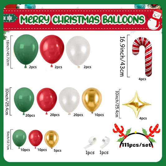 111Pcs Christmas Red and Green Party Balloon Garland Arch Kit, Pearl