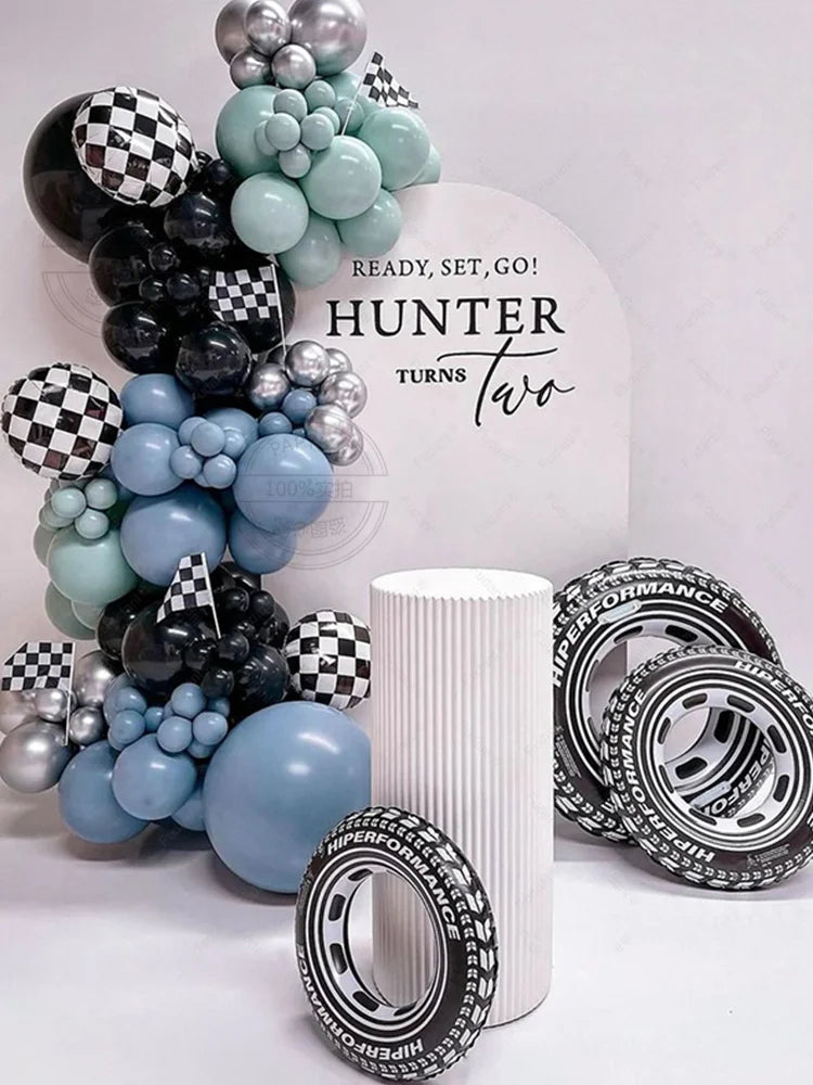 109Pcs Race Car Theme Balloon Garland Arch Kit Blue Black Latex