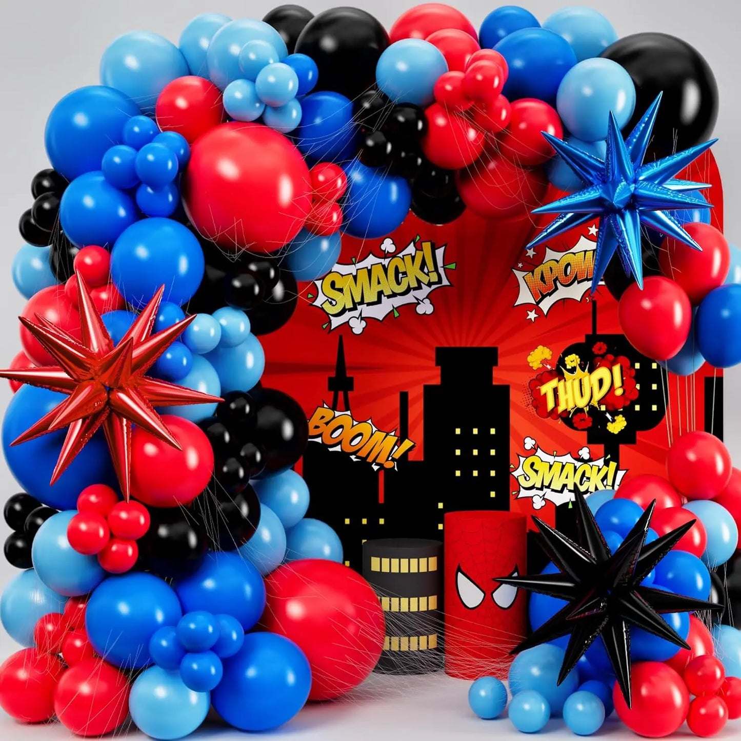 Black Red Blue Latex Balloons Garland Spider Theme Balloon Arch Kit