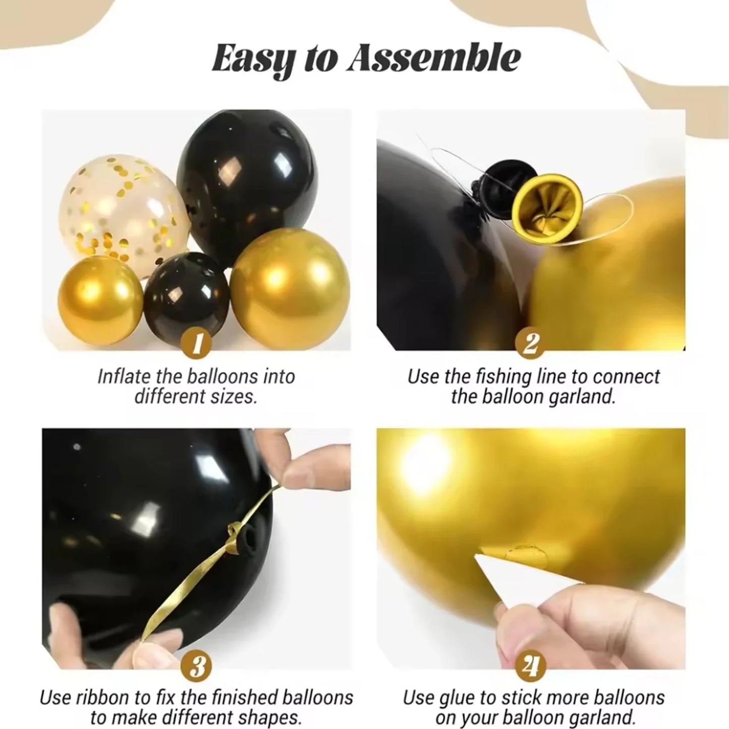 Black and Gold Balloons Garland Arch Kit with Starburst Foil Balloons
