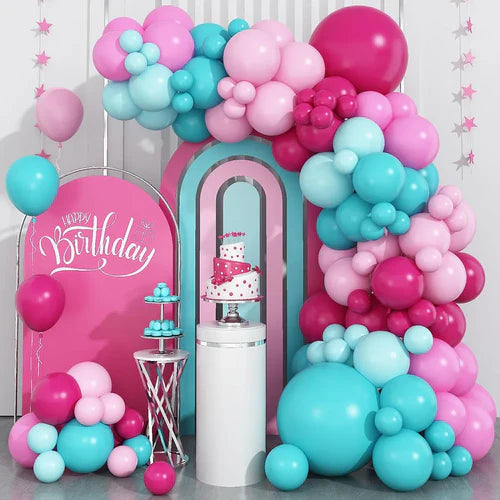 Peach Red and Blue-Green Balloon Arched Garland Set, Rose Red Cyan