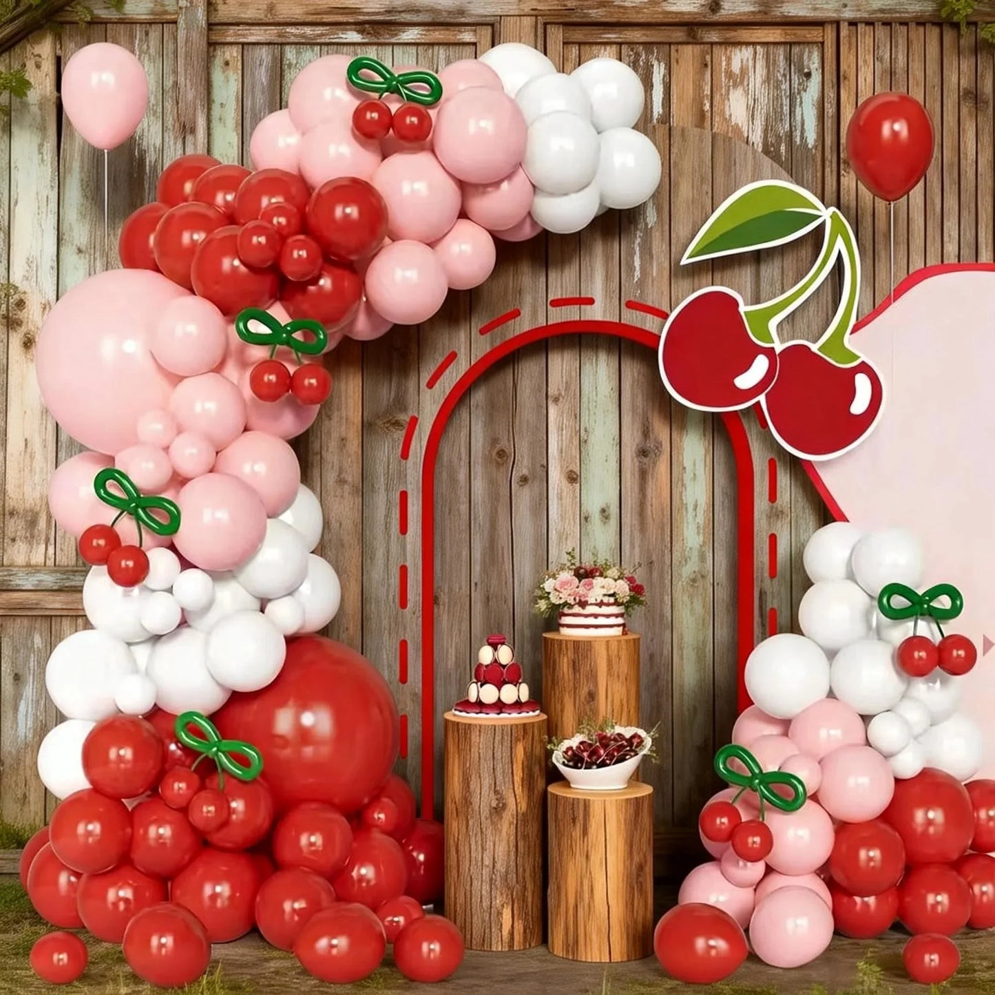 151-Piece Cherry Balloon Garland Arch Kit, White/Red Balloon