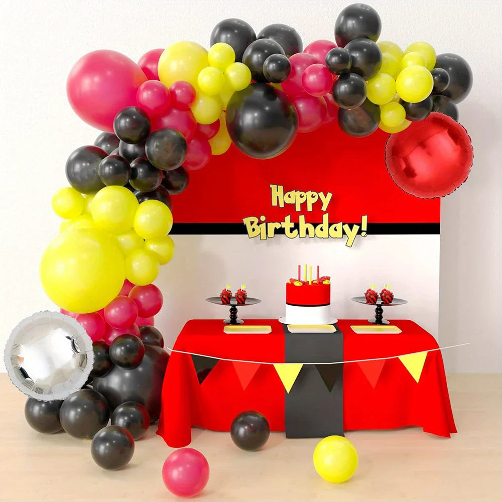 102Pcs Pokemon Pikachu Balloon Garland Arch Kit Red Yellow Black Latex