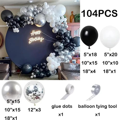 Black White Balloons Garland Metal Silver Balloon Arch Kit 18th