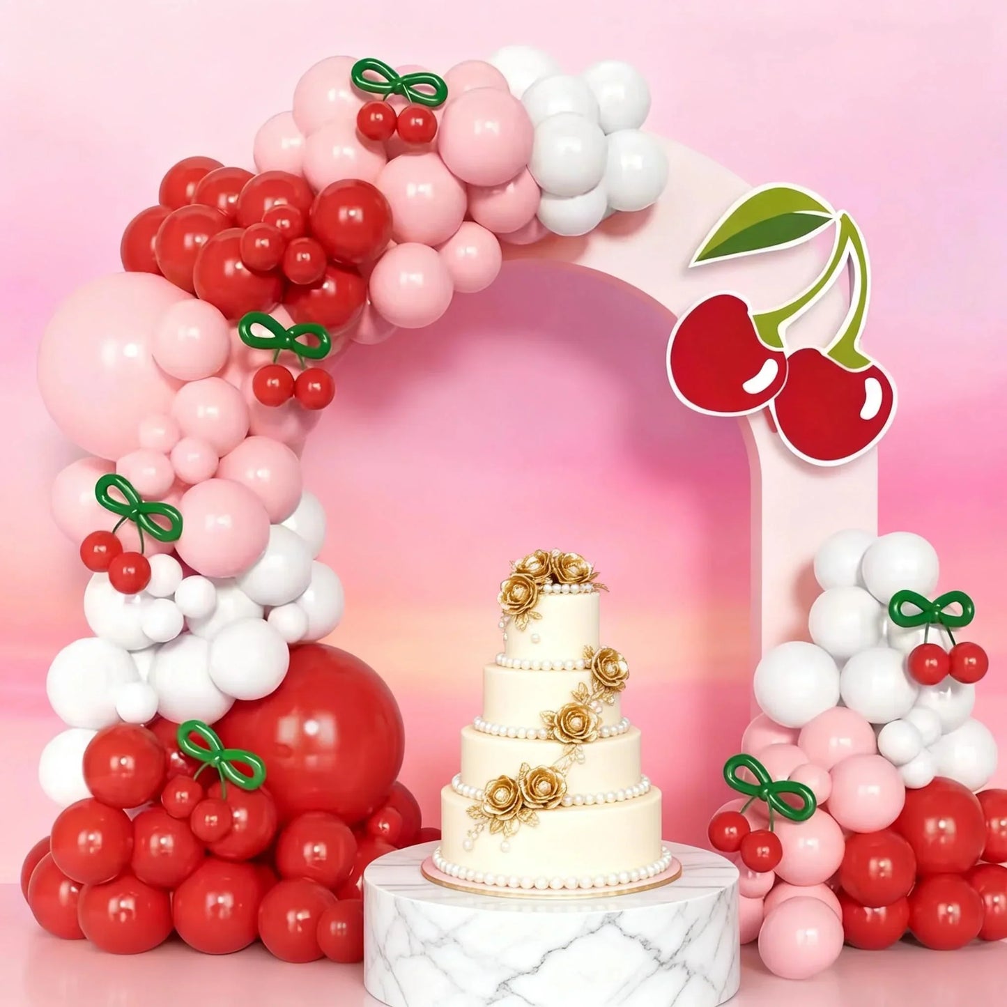 151-Piece Cherry Balloon Garland Arch Kit, White/Red Balloon