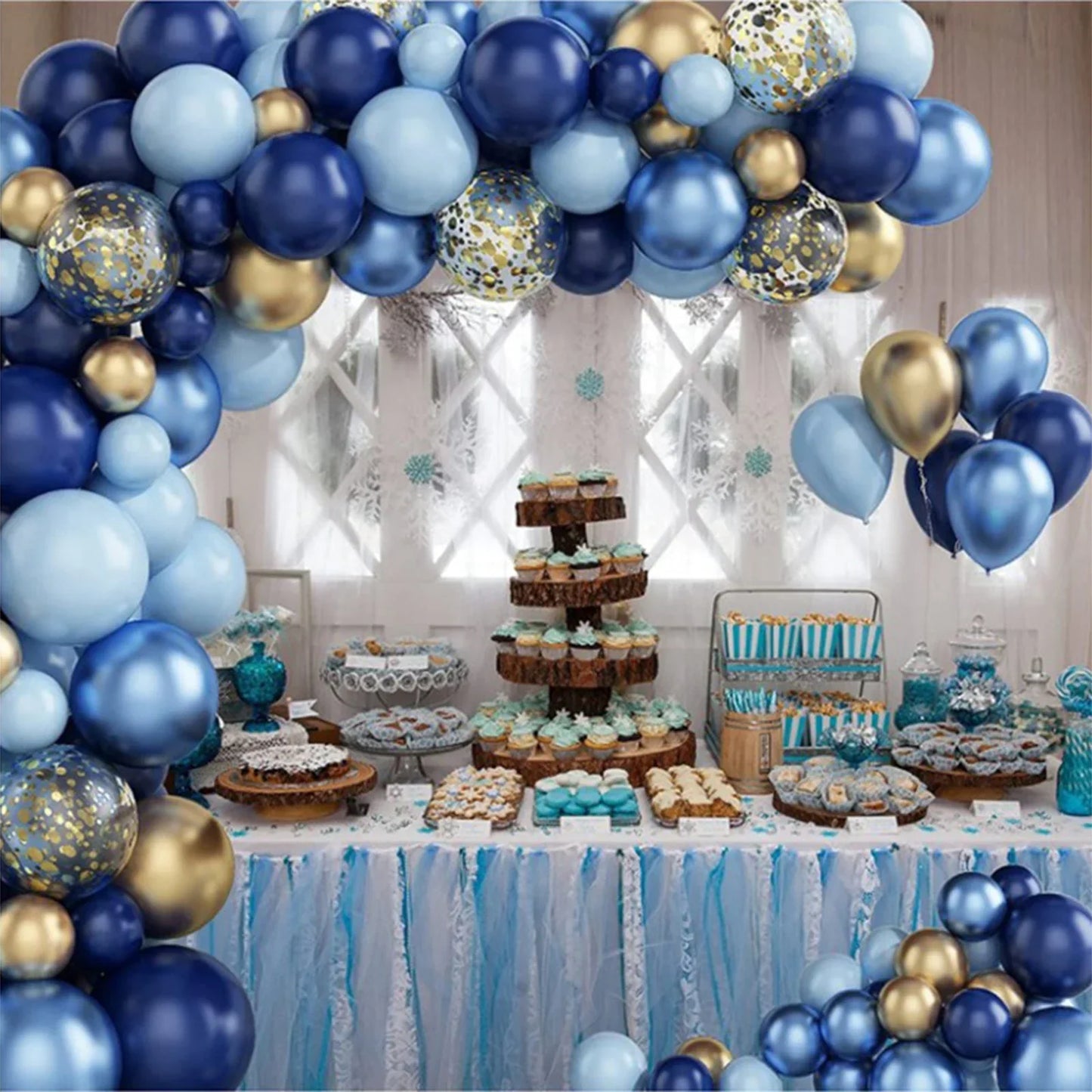 Blue Metallic Balloon Garland Set Gold Balloon Arch Birthday Party
