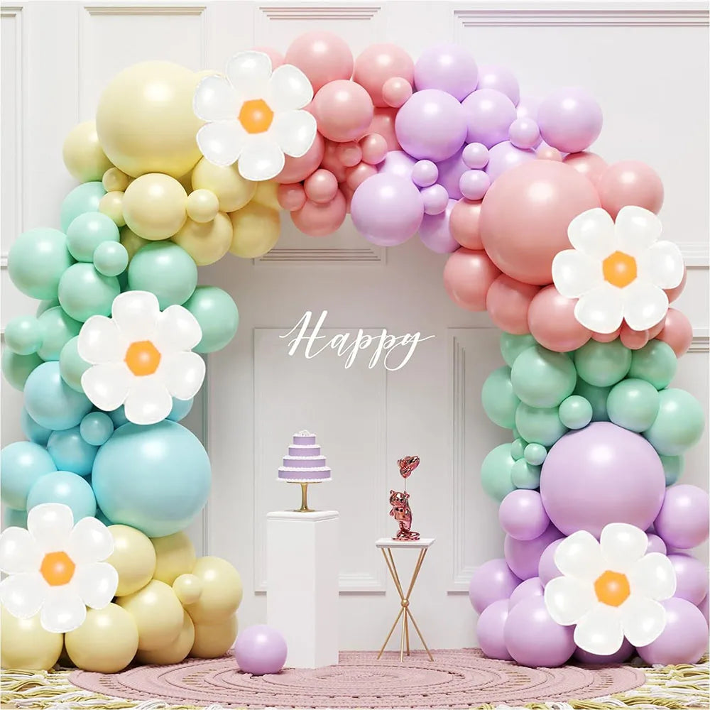 Daisy Balloon Garland Arch Set 136 Pieces White Fashionable Flowers