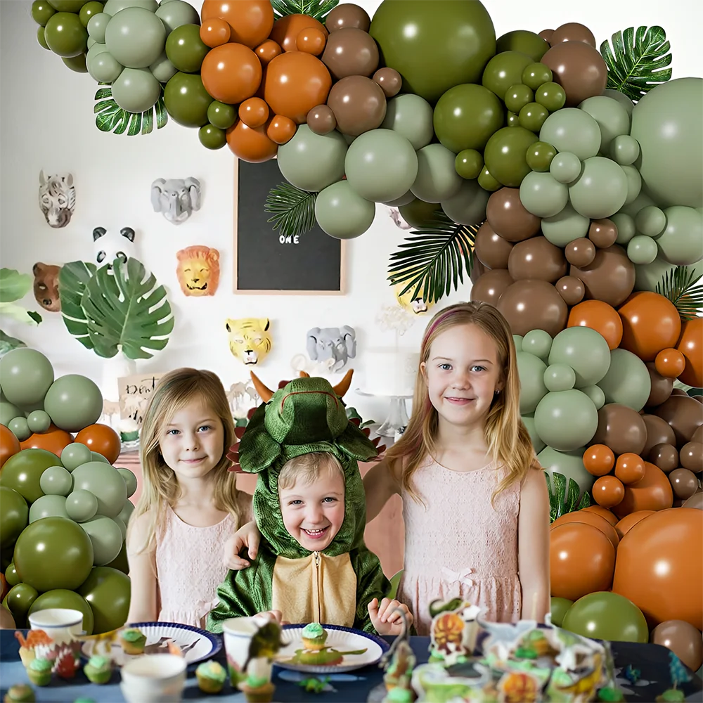 136Pcs Dinosaur Balloon Garland Arch Kit Brown Orange Sage Green Latxe