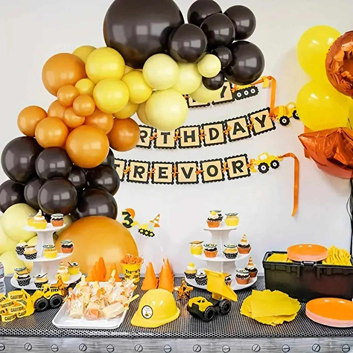 166pcs Engineering Car Theme Yellow Orange Latex Balloon Garland Arch