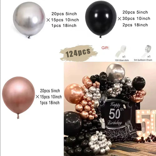 Black and Gold Balloons Garland Arch Kit with Starburst Foil Balloons