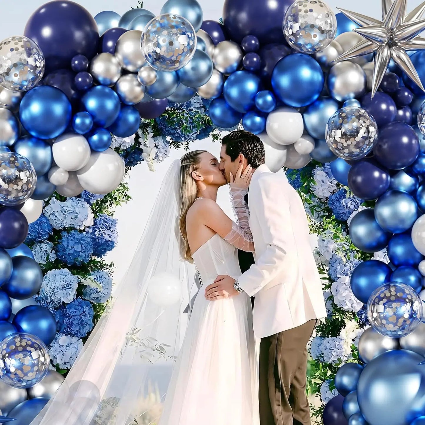 Blue White Silver Balloon Garland Arch Kit 137Pcs Navy Light Metallic