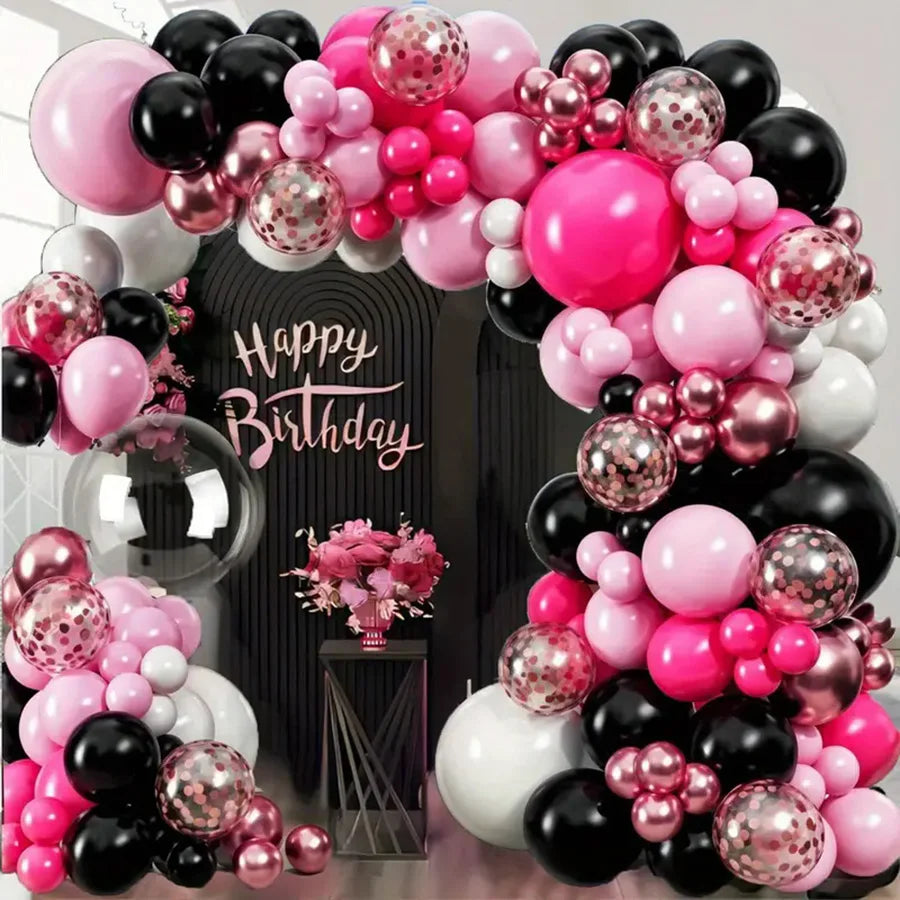 126pcs Black Rose Red White Pink Latex Balloon Garland Arch Kit for