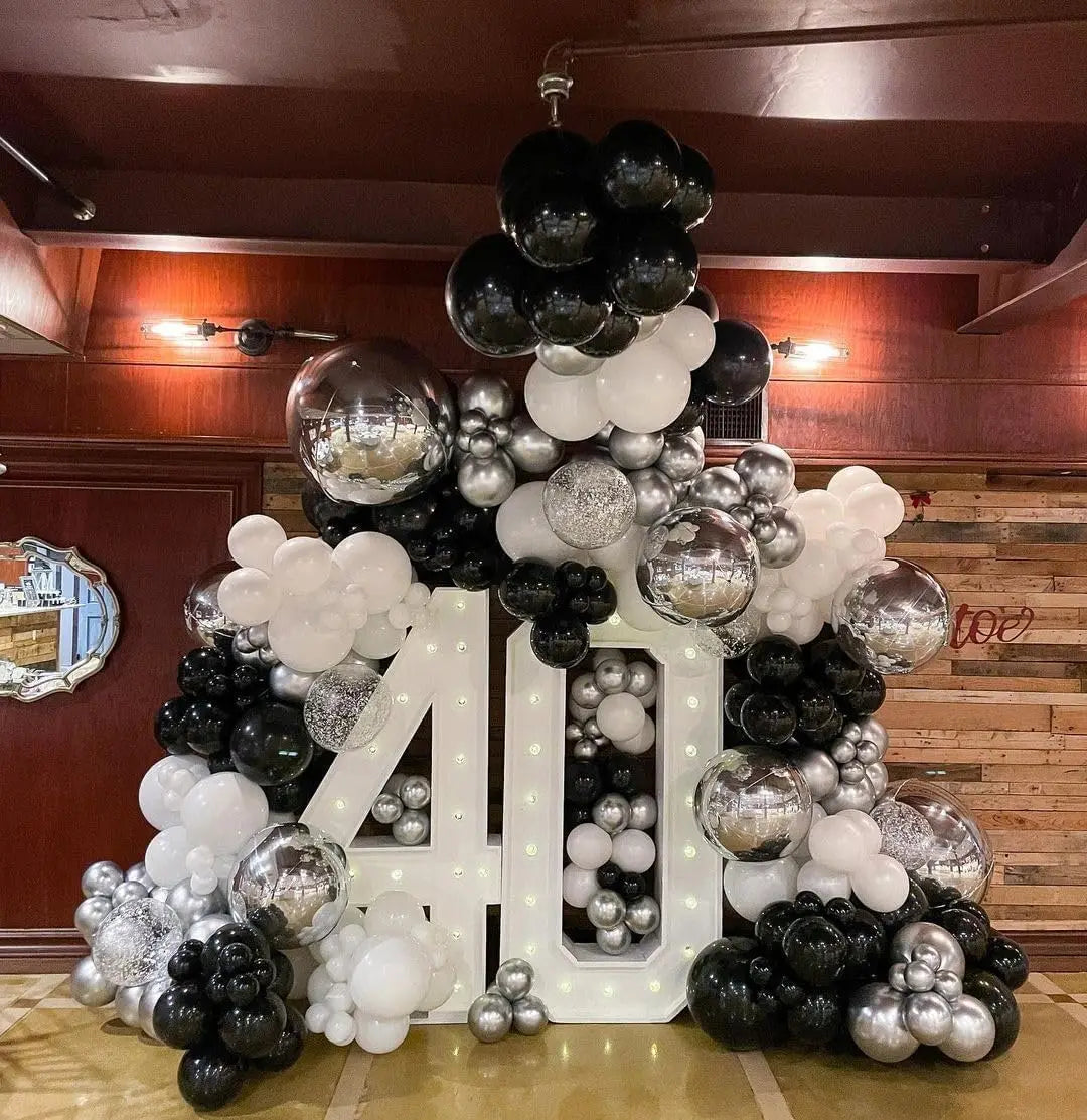 96Pcs Black and Silver White Balloon Garland Arch Kit with Stars and