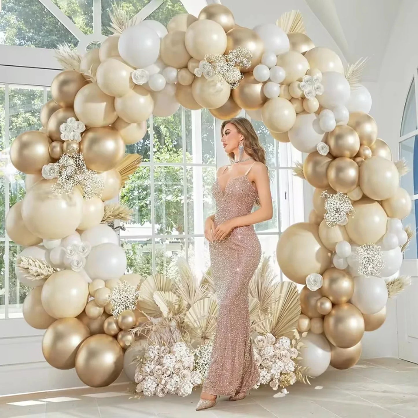 110Pcs Sand White and Gold Balloon Garland Arch Kit for Bridal Wedding